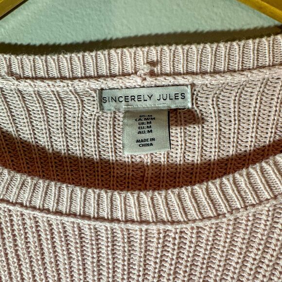 Oversized Blush Pink & White Stripe 100% Cotton Knit Sweater - Picture 3 of 5